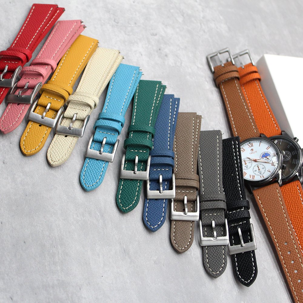 Factory Direct Top Layer Epsom Pattern Leather Watch Strap Pin Buckle Watch Band with Quick Release Bar Smart Watch Strap