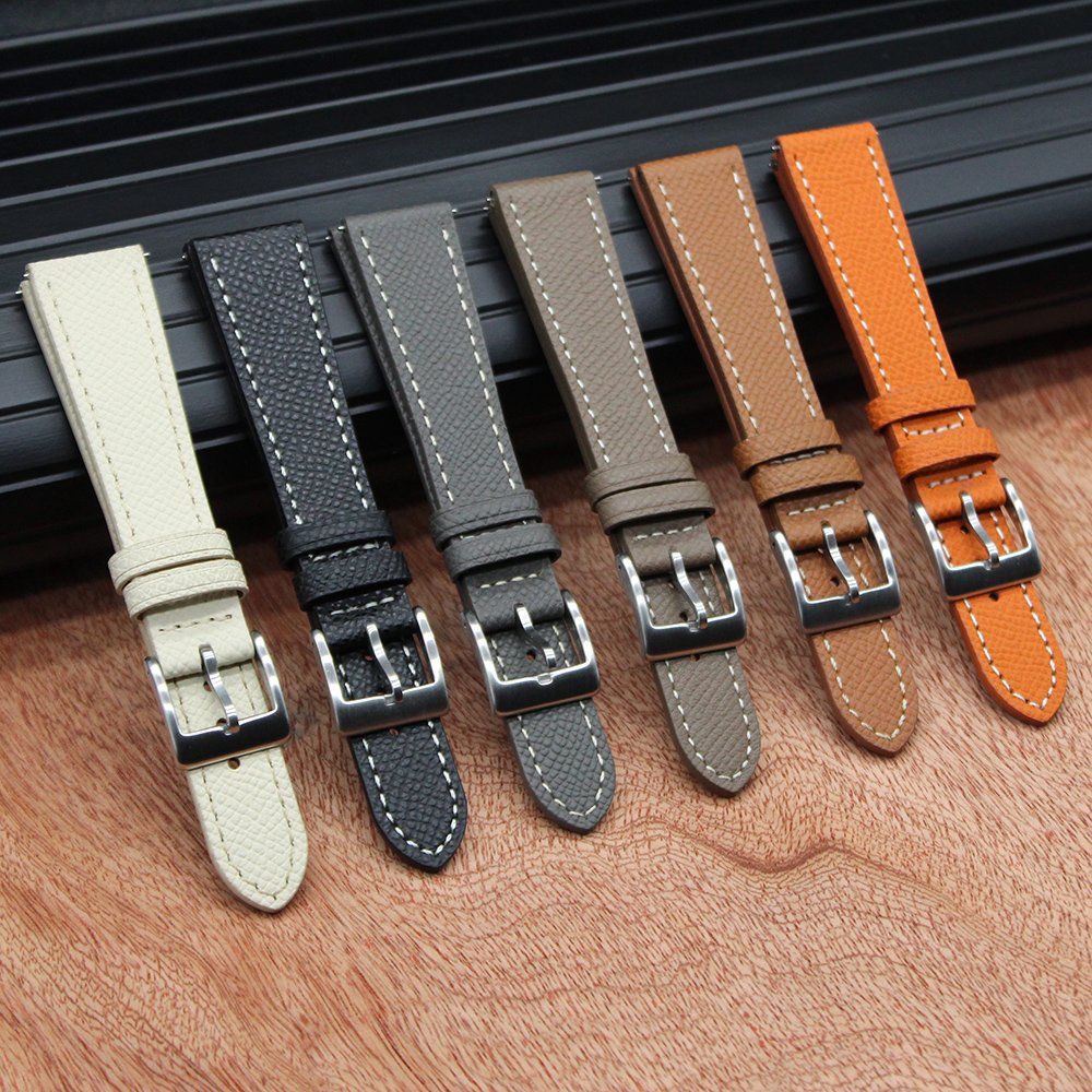 Factory Direct Top Layer Epsom Pattern Leather Watch Strap Pin Buckle Watch Band with Quick Release Bar Smart Watch Strap