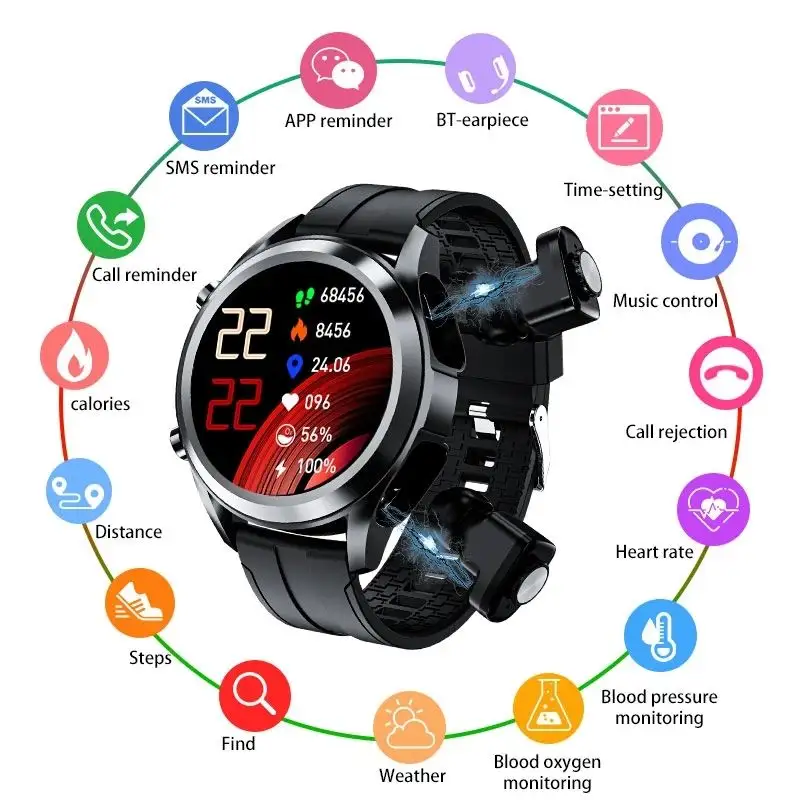 JM03 Smart Watch TWS Earphone Blue tooth Headset Earphone 2 in 1 HIFI Stereo Wireless Sports Music Playing Smartwatch