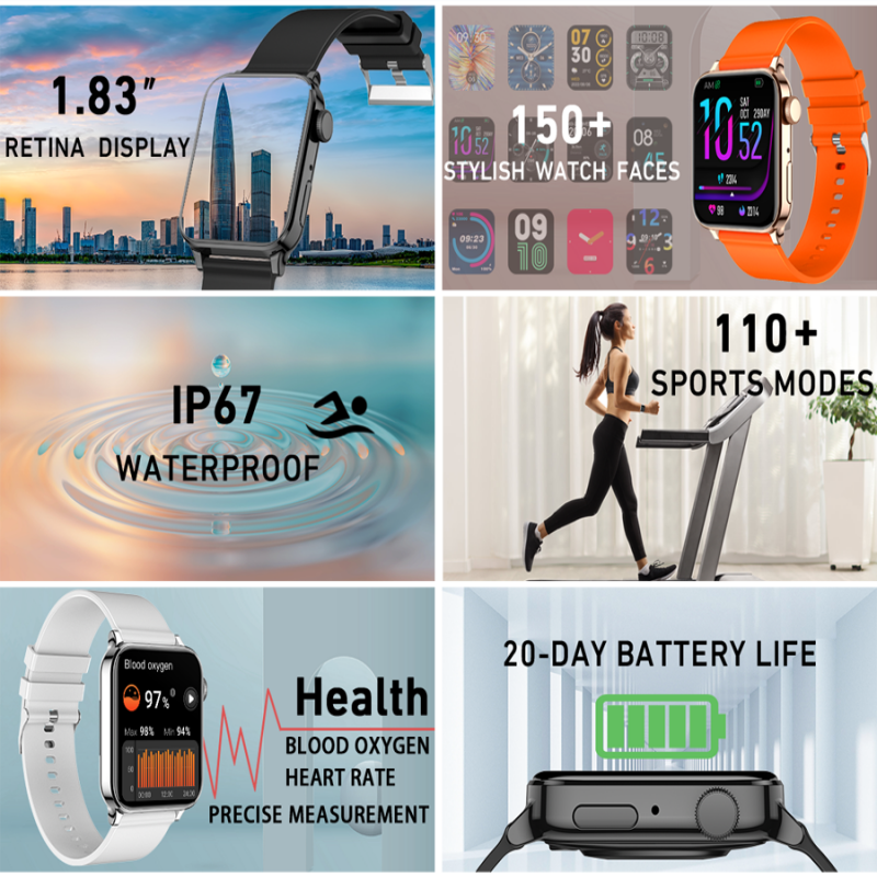 smart watch 2024 T93 1.83 inch health monitor multi-locomotion mode weather montre intelligente pour homme