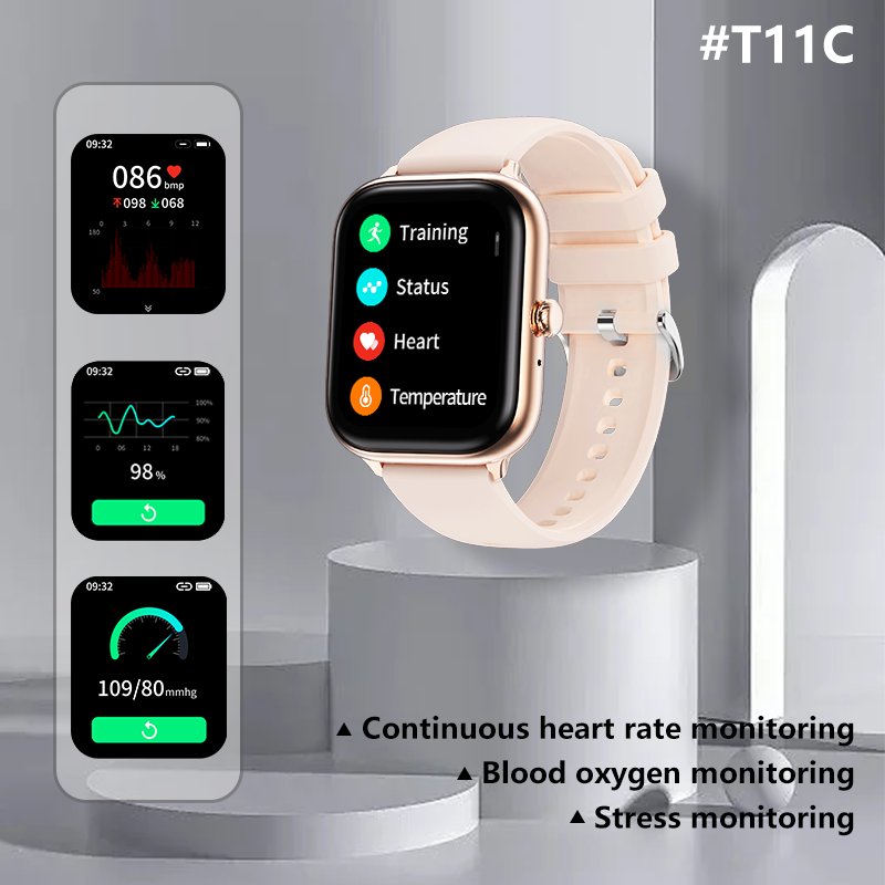 Hot Selling T11C Smart Watch For Men and Women, IP68 Waterproof, Multi Sport mode and BT Call