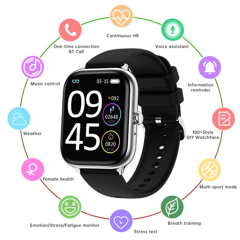 Hot Selling T11C Smart Watch For Men and Women, IP68 Waterproof, Multi Sport mode and BT Call