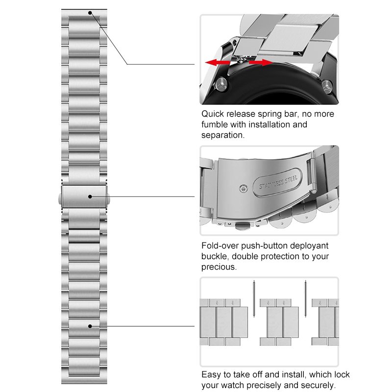 High-quality 20mm 22mm Replacement Wristband Strap Stainless Steel Smart Watch Band