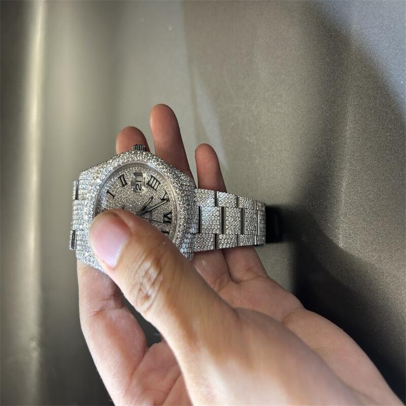 Custom Luxury Fashion Mens Mechanical Watches Diamond Sparkling Full Iced out VVS Moissanite Watch