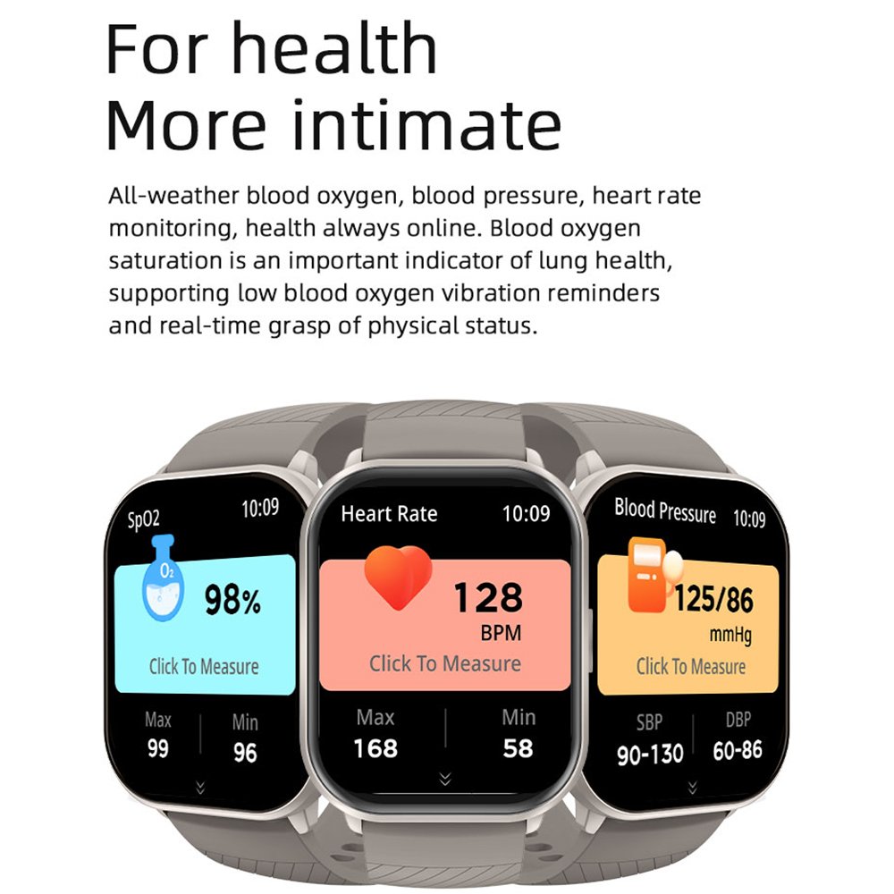 VALDUS 280 mAh Battery 2.01Inch Square Screen Smartwatch Supports Heart Rate Blood Oxygen IP68 Function VS02 Fashion Smart Watch