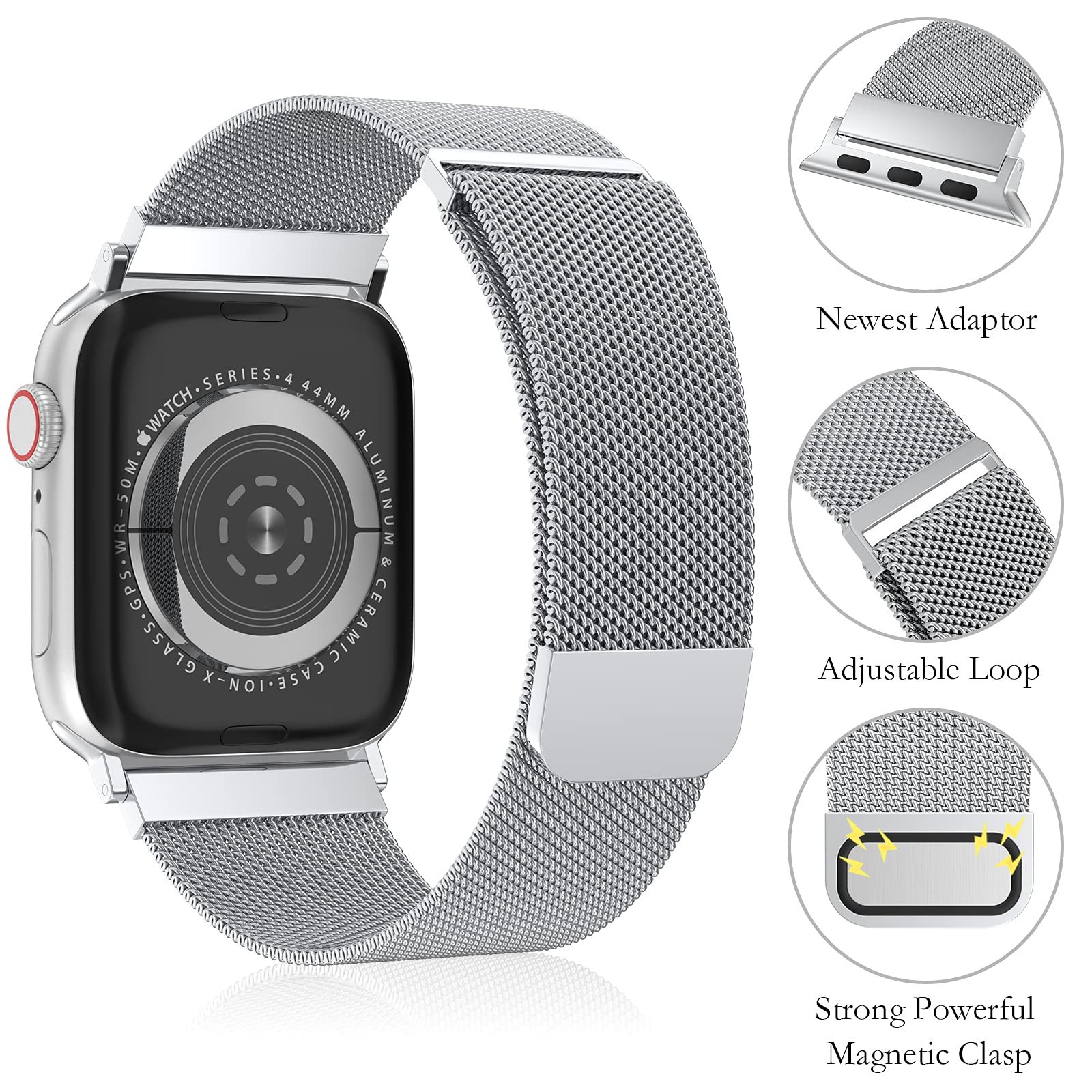 Keepwin Adjustable Strong Magnetic Clasp Strap Soft Breathable Mesh Watch Band Strap for Apple iWatch Series 9 8 7 6 5 4 3 SE