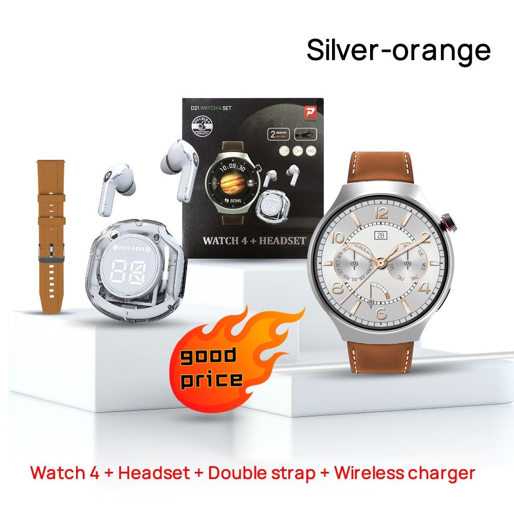 2024 New Model 1.52inch Big Round Screen Smart Watch Suit with TWS Earphones Leather Strap Smartwatch D21 watch4 SET for Men