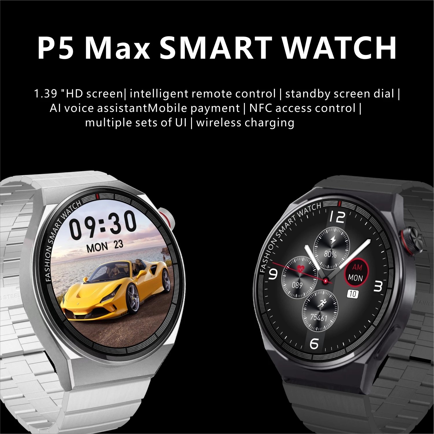 2022 New arrival P5 Max 1.39inch 380mAh big battery smart watch bt calling function wireless charging smart watch