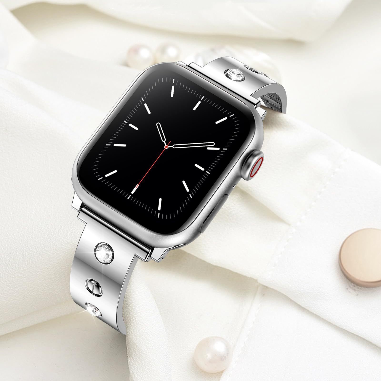 Bright Metal Luxury Smart Watch Band With Diamond for Apple Watch Series 9 ultra 2 Stainless Steel Band 38/40/41mm 42/44/45/49mm