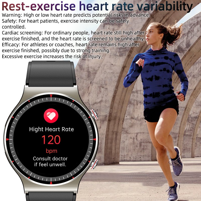 ECG HRV Monitor Smart Watch SPO2 Body Temperature Round ECG PPG Smart Watch