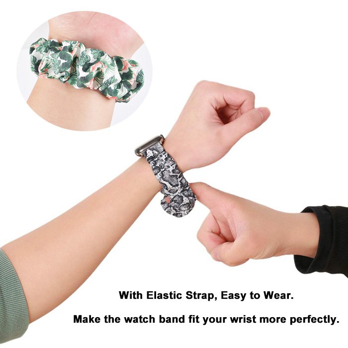 Qidian Stock Scrunch Hair Wrist Band Elastic Watch Strap Fabric Scrunchie Smart Watch Band For Apple Watch Series 8 7 6