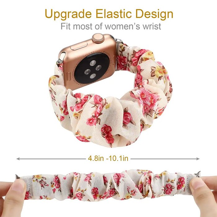 Qidian Stock Scrunch Hair Wrist Band Elastic Watch Strap Fabric Scrunchie Smart Watch Band For Apple Watch Series 8 7 6