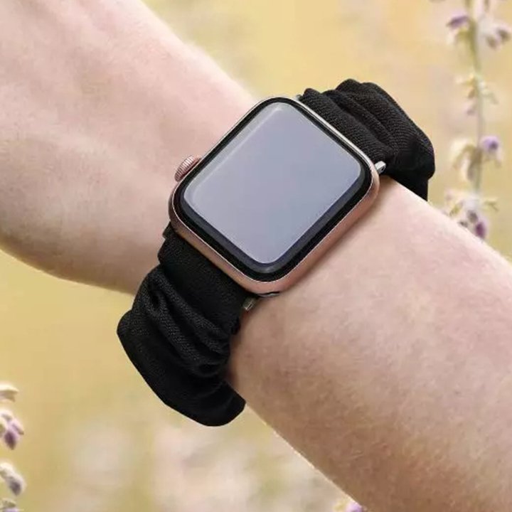 Qidian Stock Scrunch Hair Wrist Band Elastic Watch Strap Fabric Scrunchie Smart Watch Band For Apple Watch Series 8 7 6