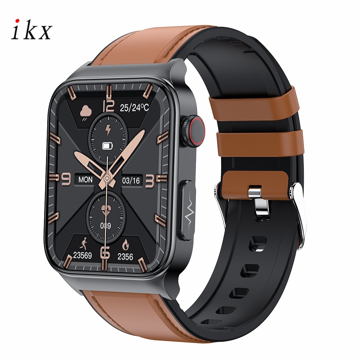 E500 Smart Watch Series 8 for Apple Heart Health Monitor Body Temperature BT Call with Leather Watch Band Reloj Smartwatch