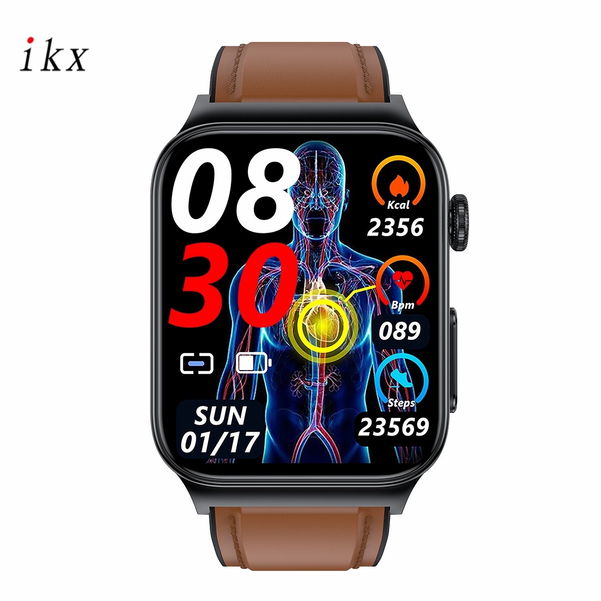 E500 Smart Watch Series 8 for Apple Heart Health Monitor Body Temperature BT Call with Leather Watch Band Reloj Smartwatch
