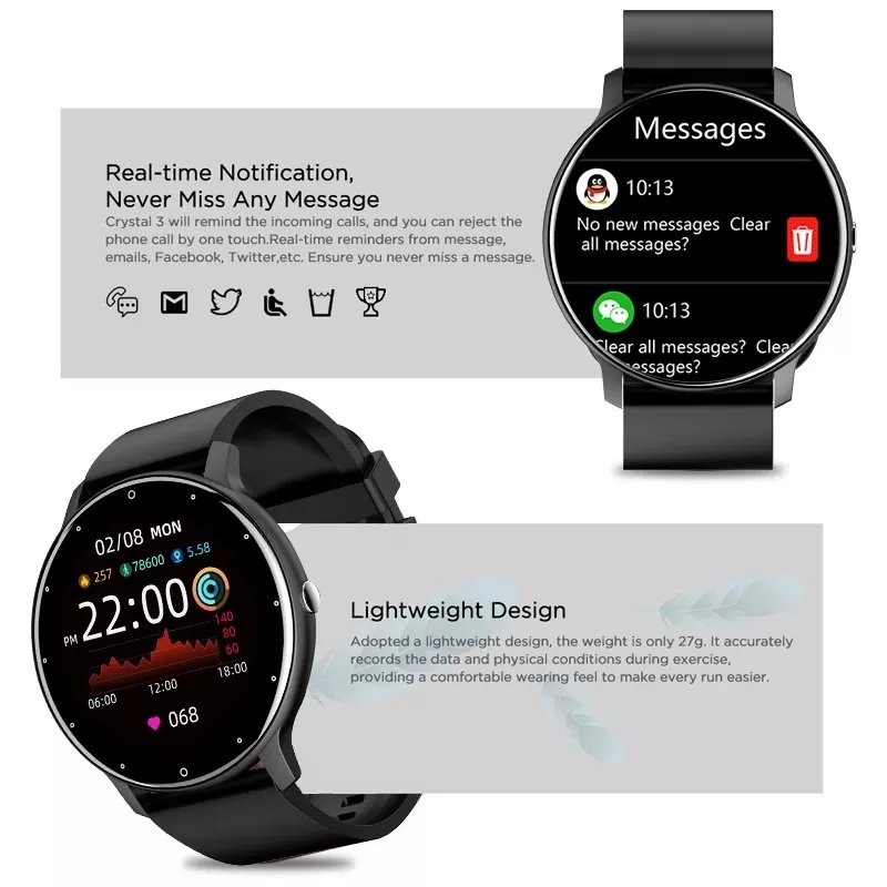 New arrival 2022 ZL02D smart bracelet Android fashion reloj smart watches Heart rate monitor Round smart watch