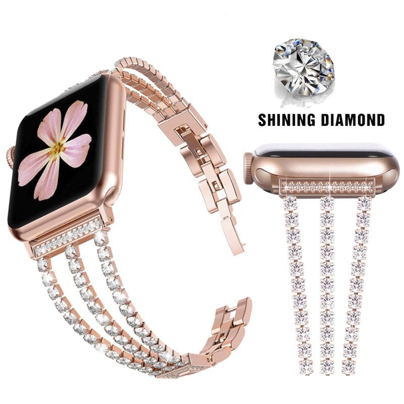 Fashion Diamond Stainless Steel Bracelet Watch Bands for Apple Watch Series 7 6 5 4 3 2 1 SE