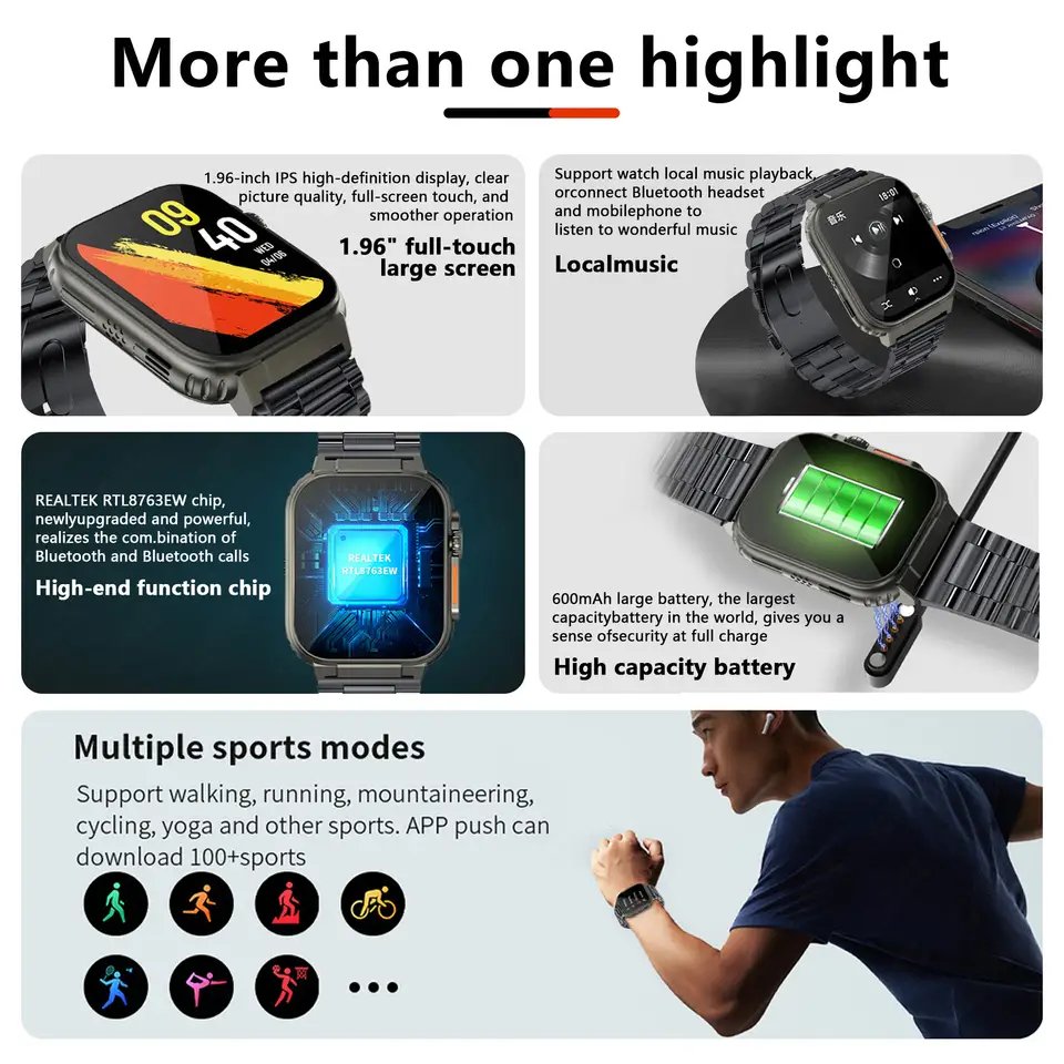 Hot selling product 2024 watches sport man outdoor smart watch for men IP68 waterproof watch smart Android IOS