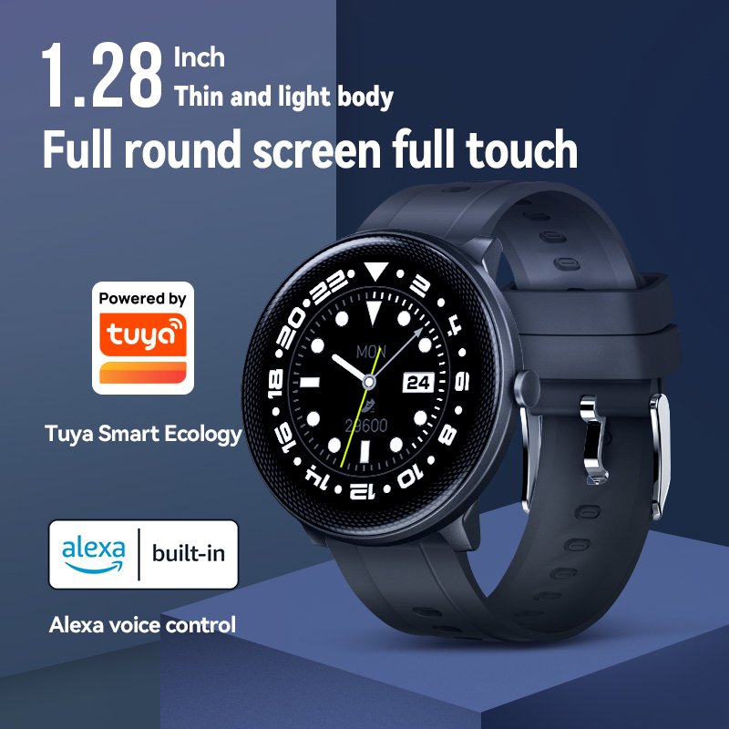 2022 Wearable Devices Tuya Smartwatch Support Alexa Build-In Full Touch Round Smart Watch