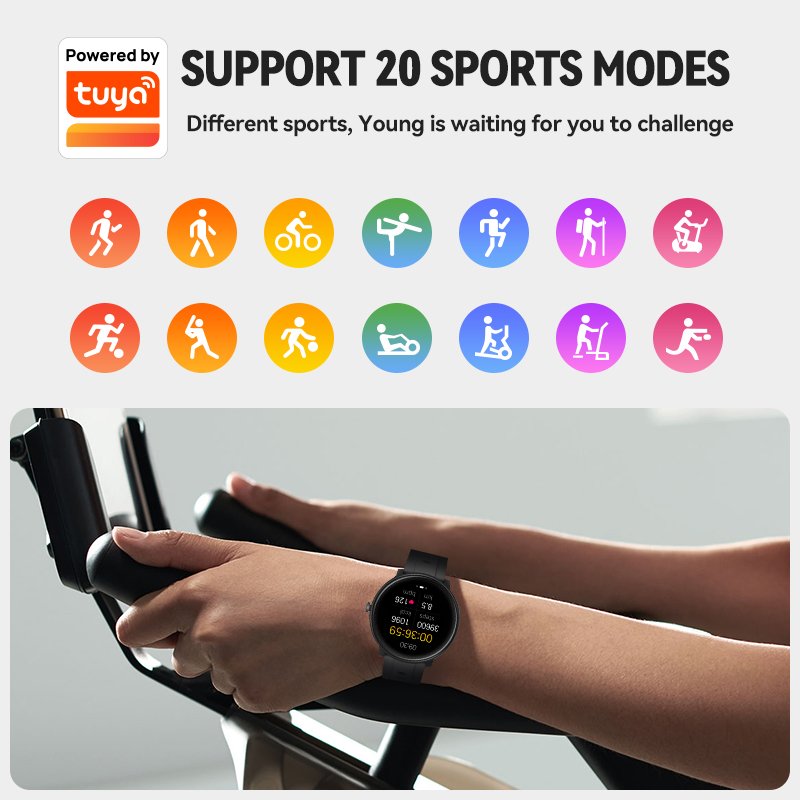 2022 Wearable Devices Tuya Smartwatch Support Alexa Build-In Full Touch Round Smart Watch