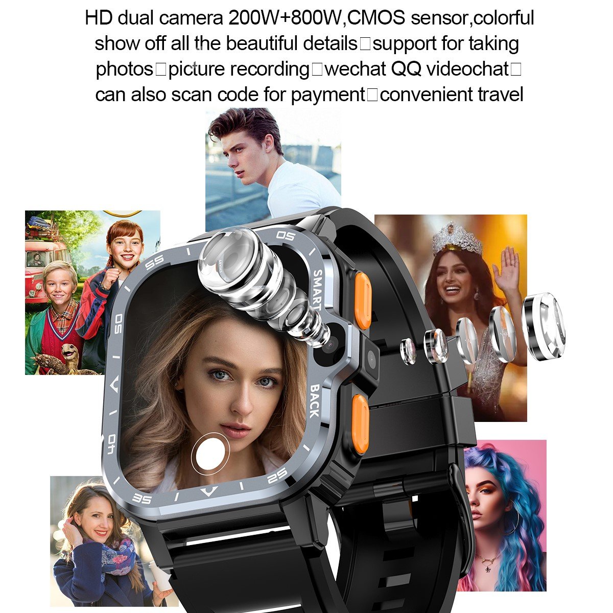 PGD 4g smartwatch front side camera sport 2G+16G 4g rugged ultra pgd android smart watch for men gps with wifi and sim card solt