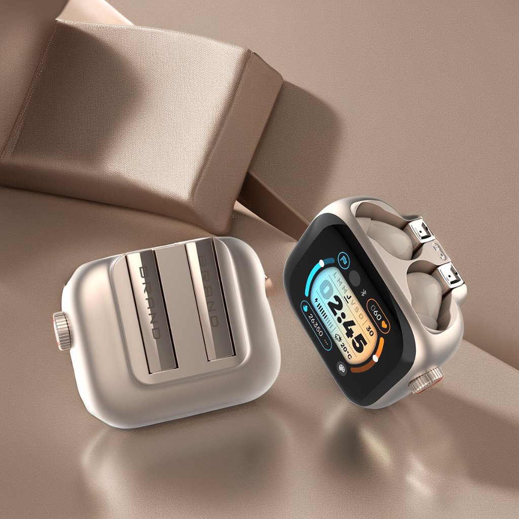 Multifunctional ENC TWS V5.3 True Wireless Smart Headphones with Digital Watch ANC Noise Cancelling Headsets