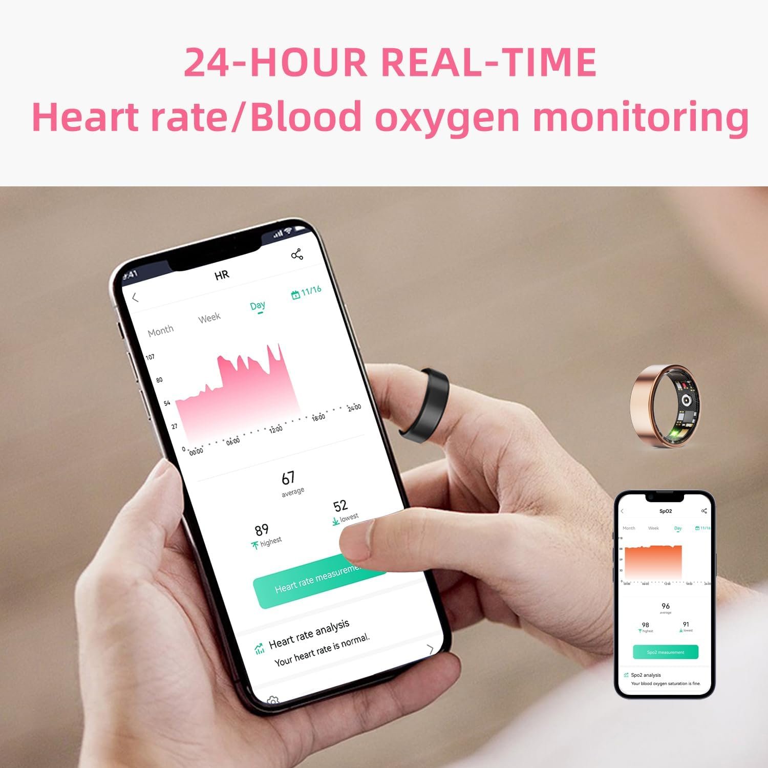 Hyperliving Blood Oxygen Sleeping Quality Monitoring Pedometer Calorie Detection Health Tracker Smart Rings