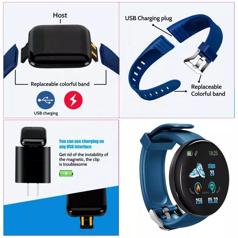 D18 Smartwatch Bracelet Sports Wristband Fitness Tracker Heart Rate Monitor Watch Smart Band for mobile phones