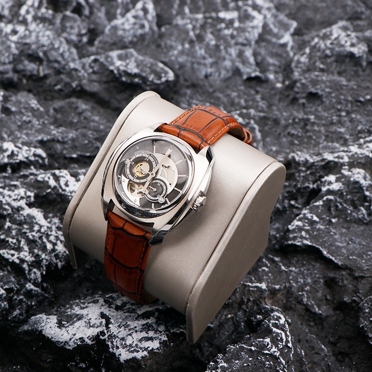 Men's Mechanical Watch with Customizable Logos and Design Brown Leather Band with Hollow out Design Fashion Watch