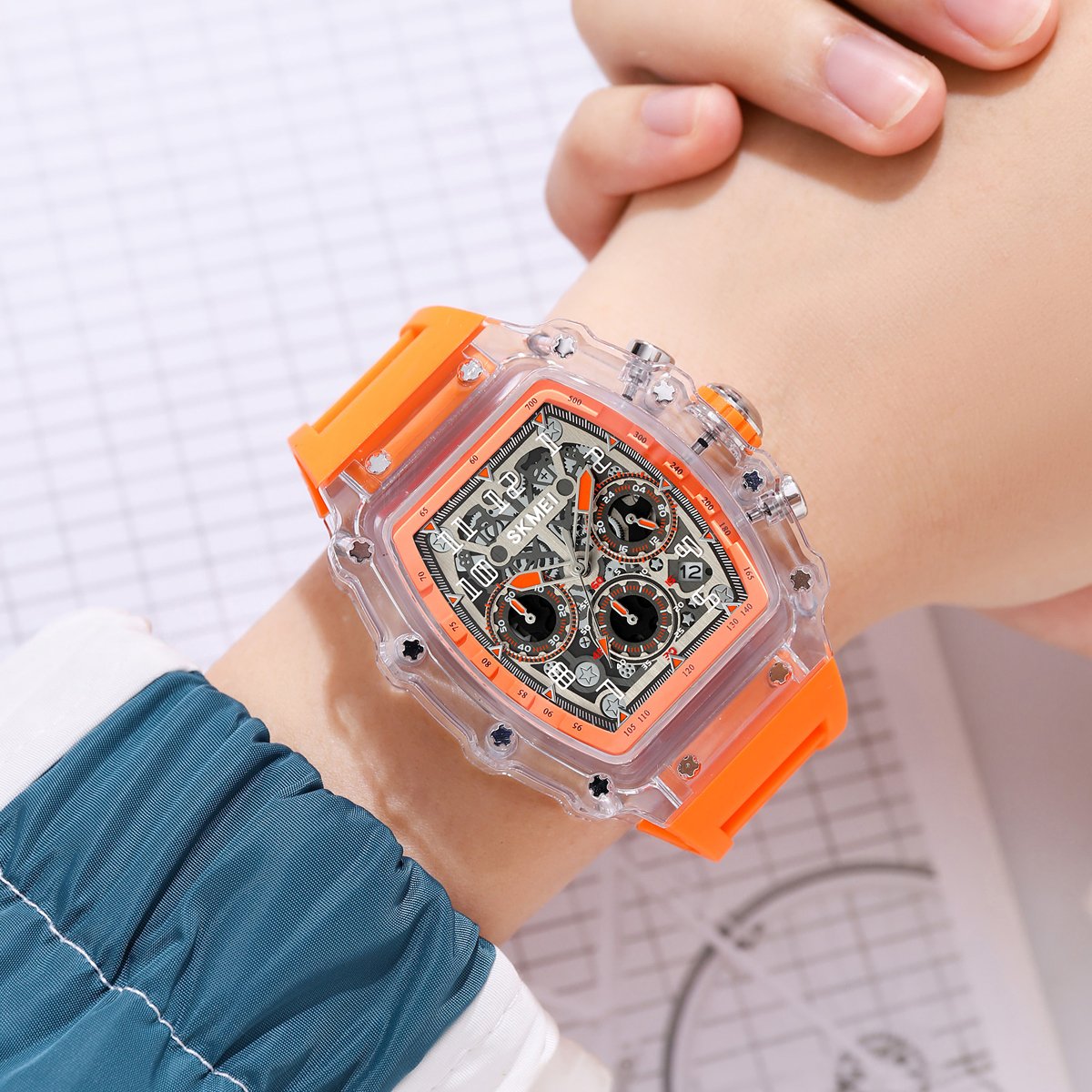 Quartz watches For Men Transparent Case Waterproof watch For Men Logo Customization Three-eye Silicone watch Band Men Wristwatch