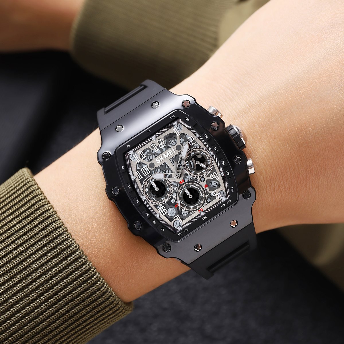 Quartz watches For Men Transparent Case Waterproof watch For Men Logo Customization Three-eye Silicone watch Band Men Wristwatch