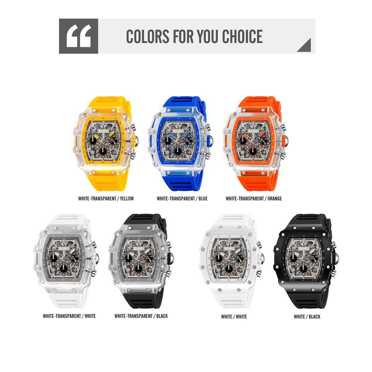 Quartz watches For Men Transparent Case Waterproof watch For Men Logo Customization Three-eye Silicone watch Band Men Wristwatch
