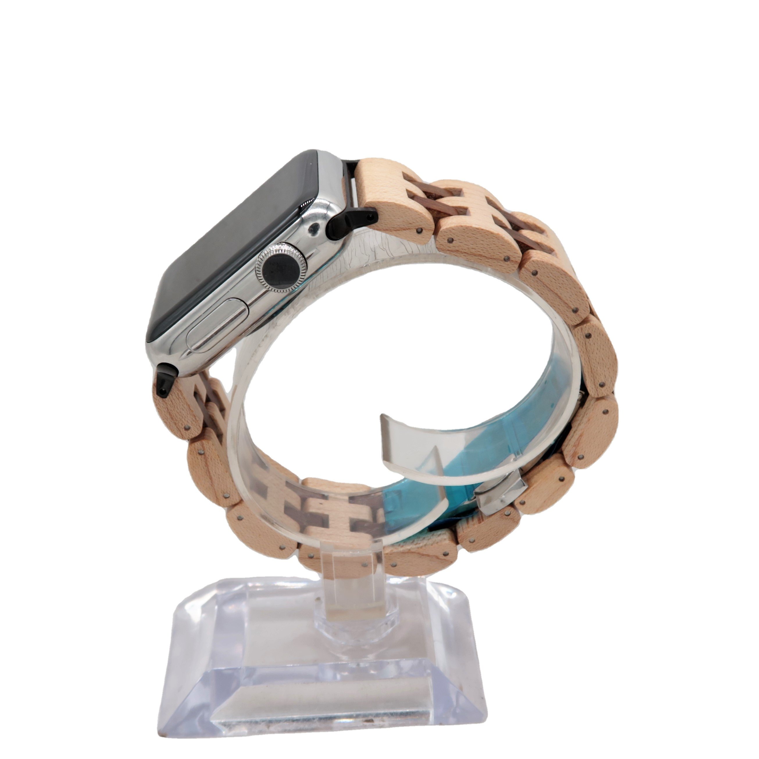 Natural Maple Solid Hard Wood Watch Strap Bracelet Band Duel Interlinks Water Resistant Smart Watch Compatible 001