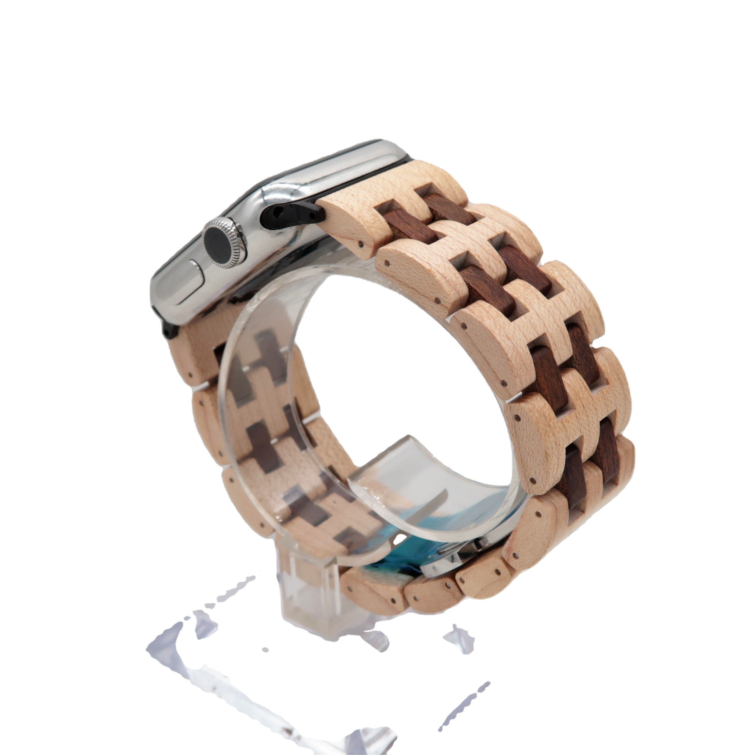 Natural Maple Solid Hard Wood Watch Strap Bracelet Band Duel Interlinks Water Resistant Smart Watch Compatible 001