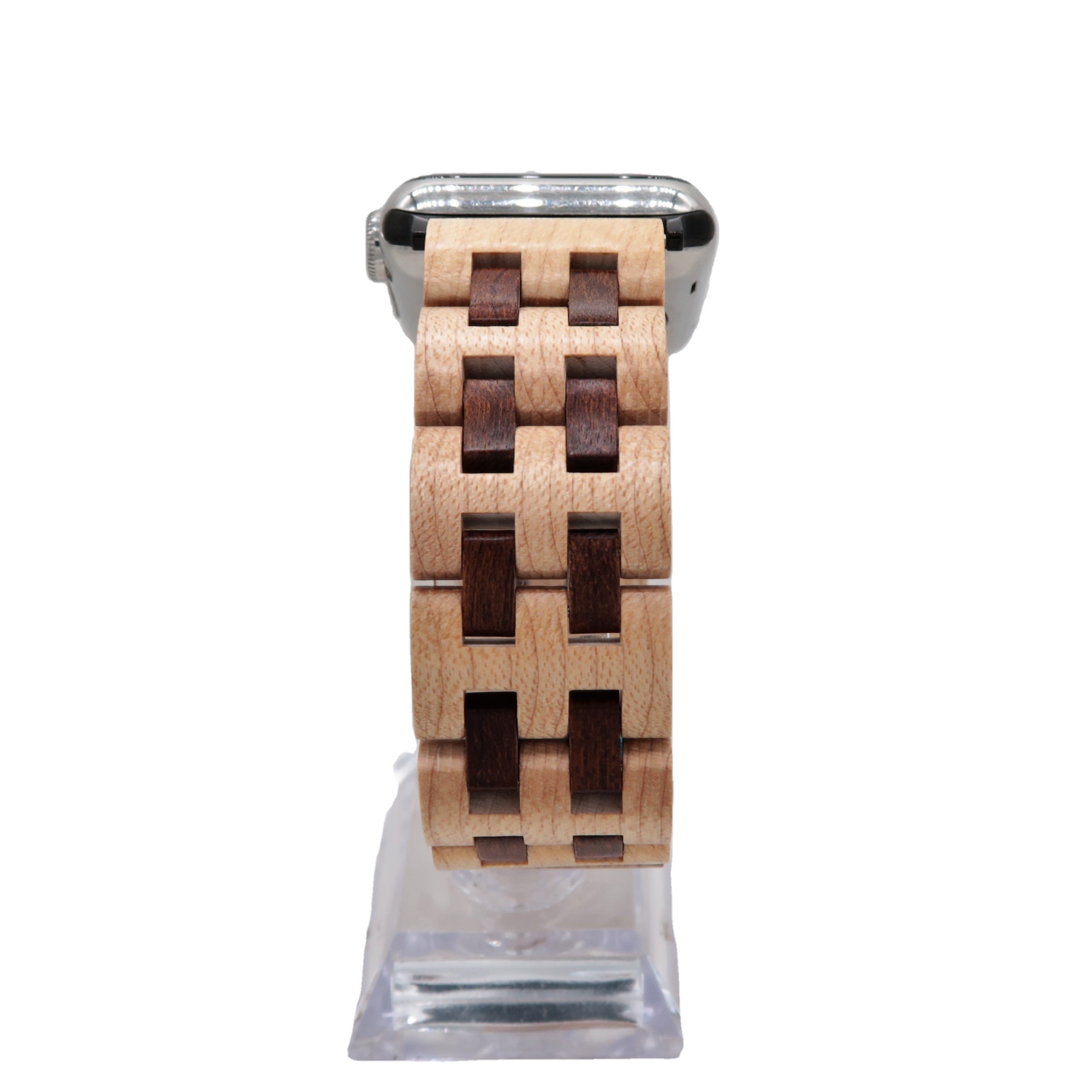 Natural Maple Solid Hard Wood Watch Strap Bracelet Band Duel Interlinks Water Resistant Smart Watch Compatible 001