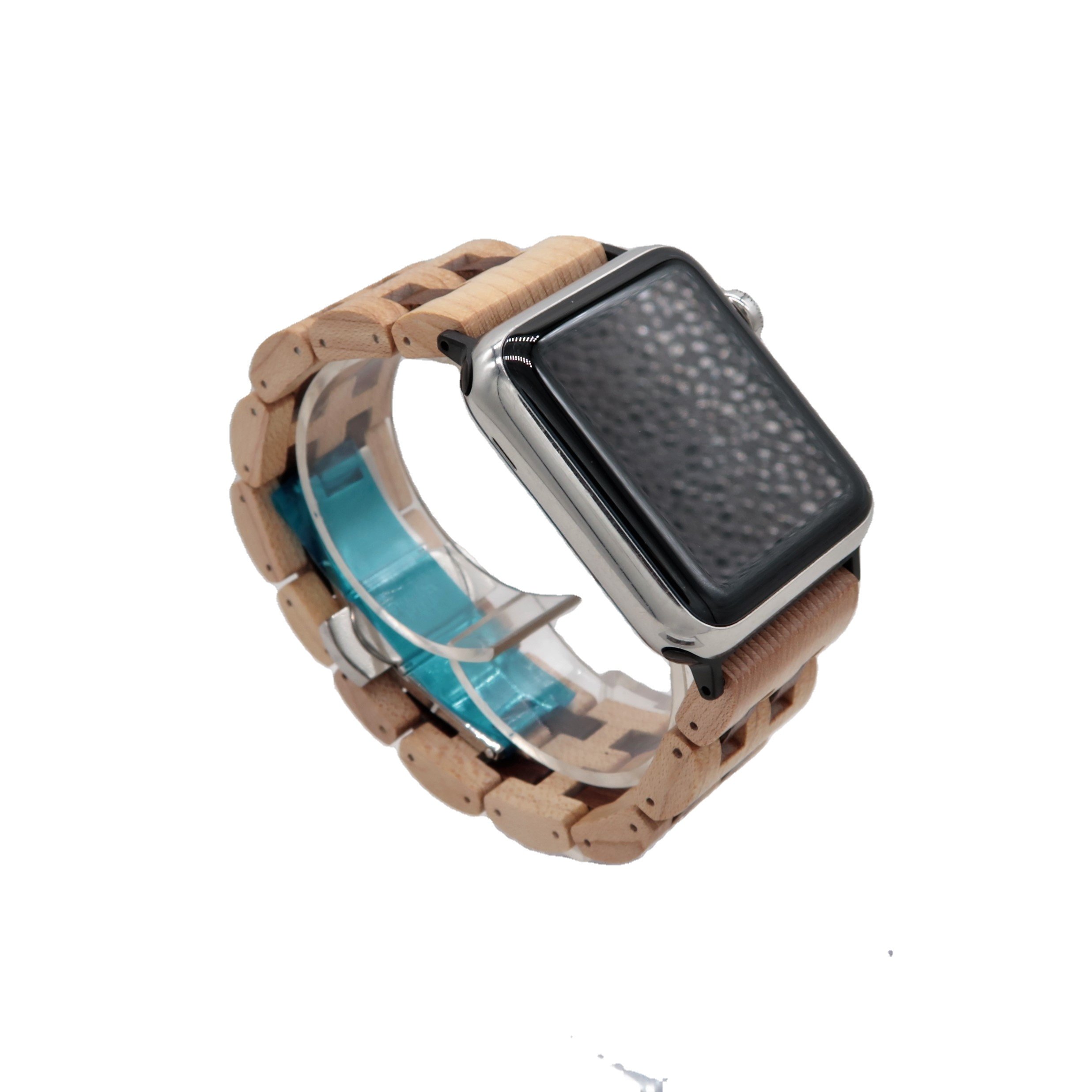 Natural Maple Solid Hard Wood Watch Strap Bracelet Band Duel Interlinks Water Resistant Smart Watch Compatible 001