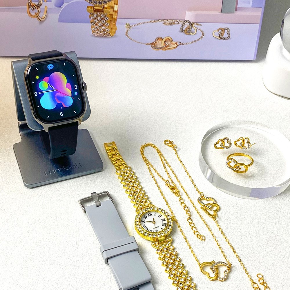 D15 GS Fitness Wrist Smart Watch Suits Delicate Luxury Gold Bracelet with Diamond Sport Smartwatch 6 in 1 Set Gift Box d15gs