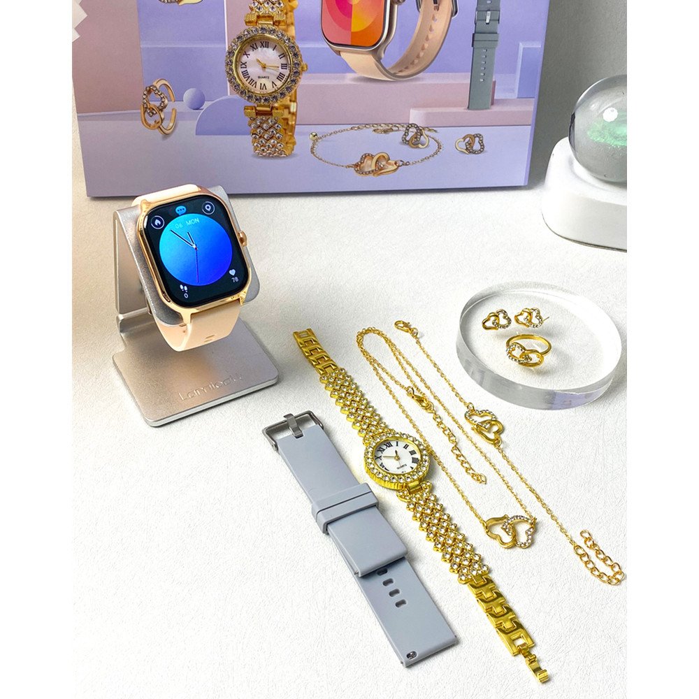 D15 GS Fitness Wrist Smart Watch Suits Delicate Luxury Gold Bracelet with Diamond Sport Smartwatch 6 in 1 Set Gift Box d15gs