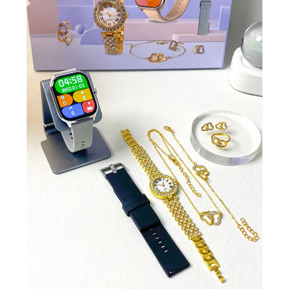 D15 GS Fitness Wrist Smart Watch Suits Delicate Luxury Gold Bracelet with Diamond Sport Smartwatch 6 in 1 Set Gift Box d15gs
