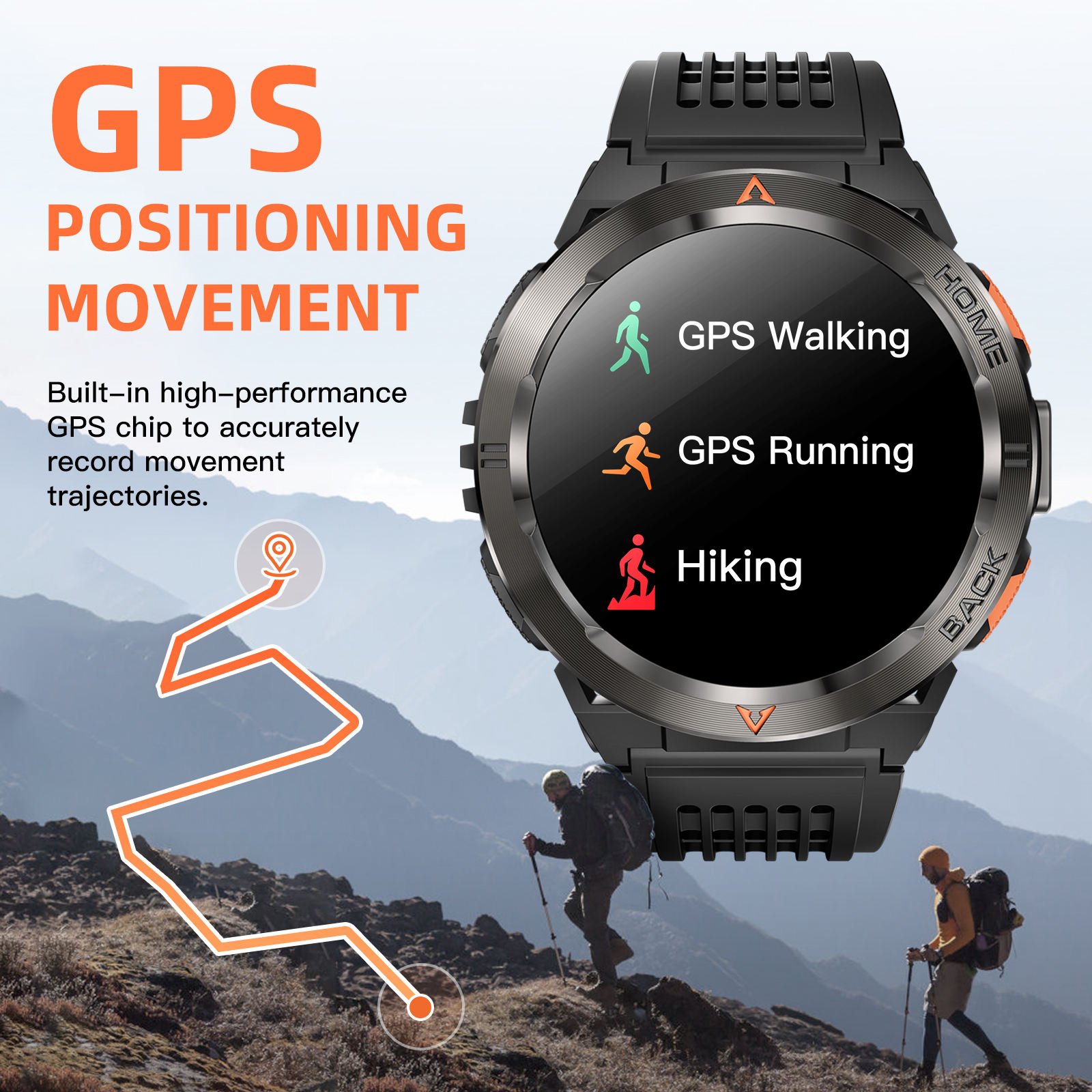 GS500 AMOLED screen waterproof Outdoor sports gps smartwatch men compass smart watch with flashlight