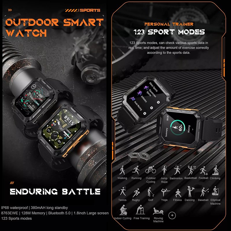C20 Pro Smartwatch Uomo Heart Rate Multiple Sports Mode Waterproof Hot Adventure Mens Smart Watches C20Pro