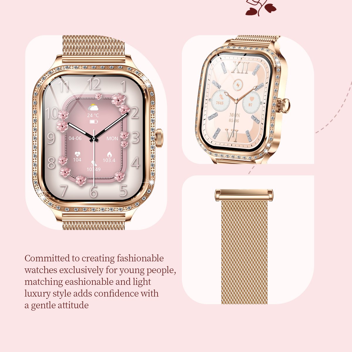 2 Straps Ladies Health monitoring 1.75 inch Sports Smartwatch Reloj inteligente Montre Fashion Smart watch for girls women