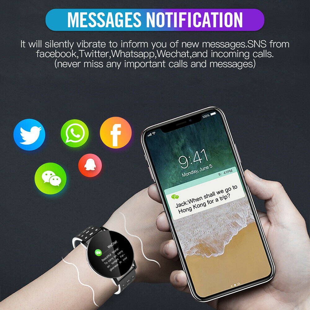 119 Plus 1.44 Inch Bt Wireless Smart Watch Gps Waterproof Heart Rate Monitor Fitness Tracker Reminder 119plus smart watch