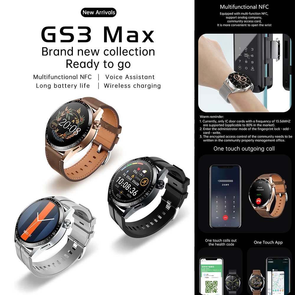 Wearable Devices smart watch manufacturer online positioning BT Voice calls NFC alipay WATCH SMART CALL GS3 Max