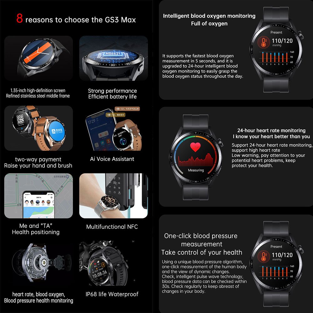 Wearable Devices smart watch manufacturer online positioning BT Voice calls NFC alipay WATCH SMART CALL GS3 Max