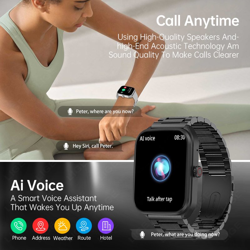 LIGE Fashion BT Call Smart Watch for Men Heart Rate Monitor Bracelet Activity Trackers Men Watches Smart Android ios Phone