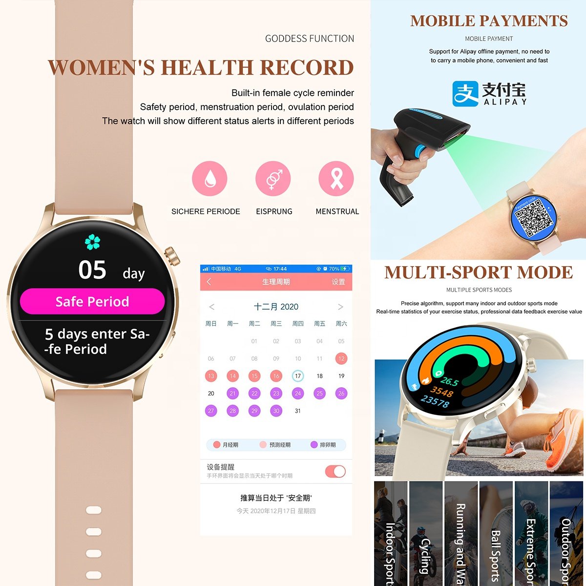 Ready to Ship Watch3 Pro Wireless Charging Ladies Women Digital Sports Fashion Smart Watch Smartwatches