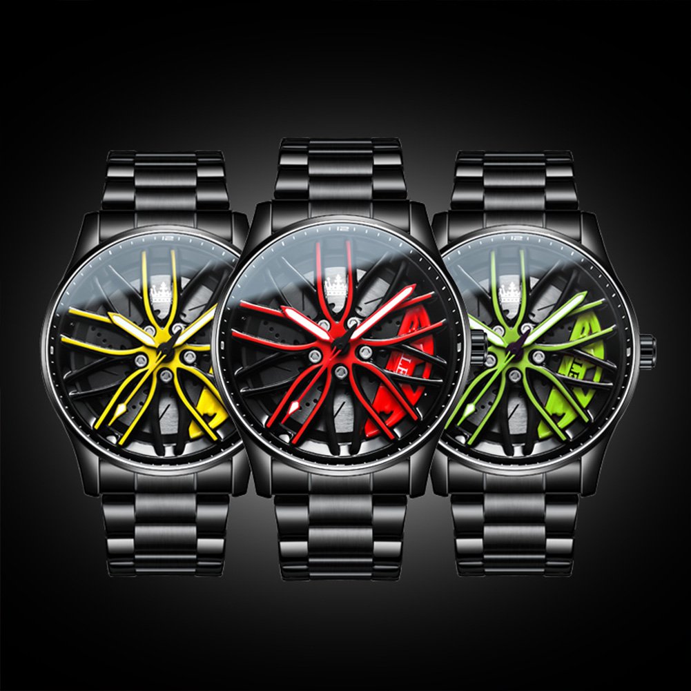 Top Band Unique Creative Designer Quartz Men Watch Waterproof Car Wheel Spin Rotate 3D Hollow Steel Quartz Watch