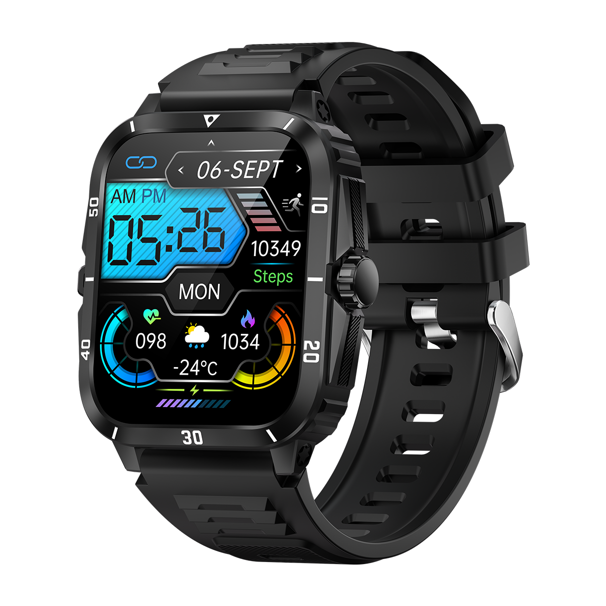 2024 Fitness Smart Watch For Men Android Touch Screen Heart Rate Blood Pressure 3ATM Waterproof Sports Smartwatch KT71