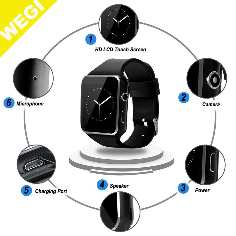 X6 sim card Smart Watch Smartwatch IPS HD Curved Display Sync SMS Facebook Whatsapp Message Support SIM TF Card for Android iOS